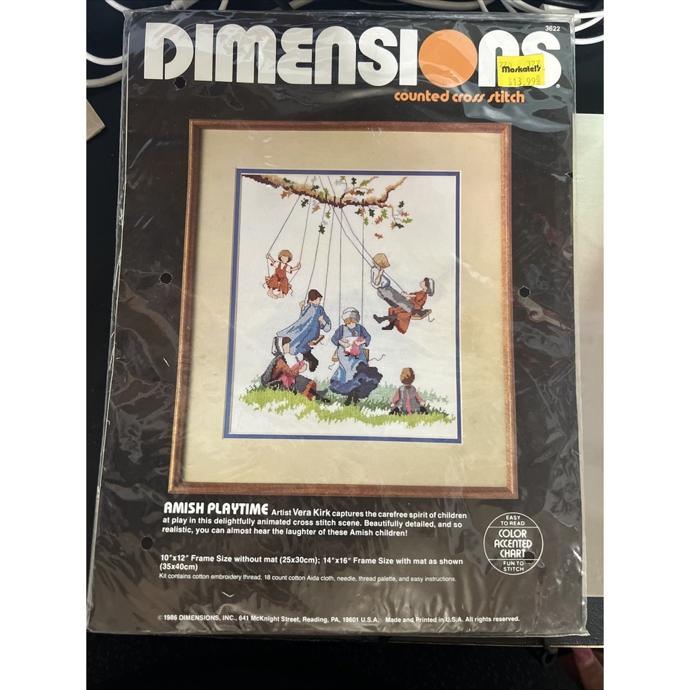 Dimensions AMISH PLAYTIME Counted Cross Stitch Kit‎ #3622 Vtg 1986 Sealed